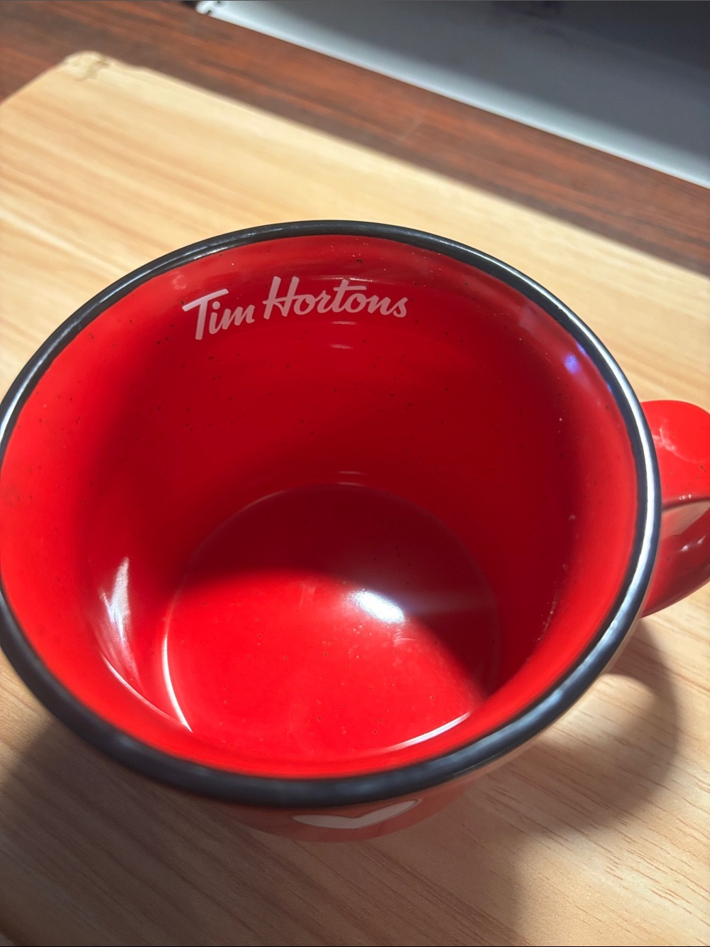 Tim Hortons Red Ceramic Mug with Maple Heart Icons - Picture 3 of 9